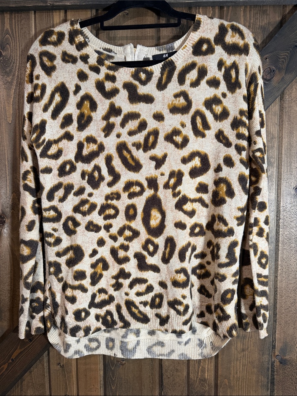 H&M Leopard Print Crewneck Sweater — Cream, Brown & Tan